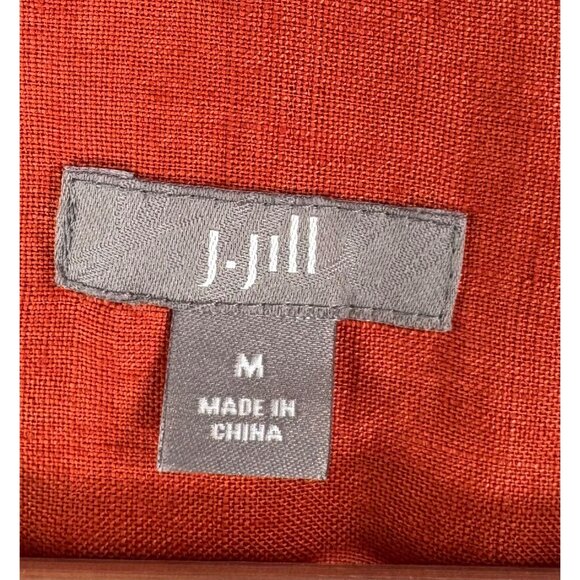 J.Jill Roll Tab Sleeve Orange tunic button down Linen shirt sz M - Picture 2 of 6